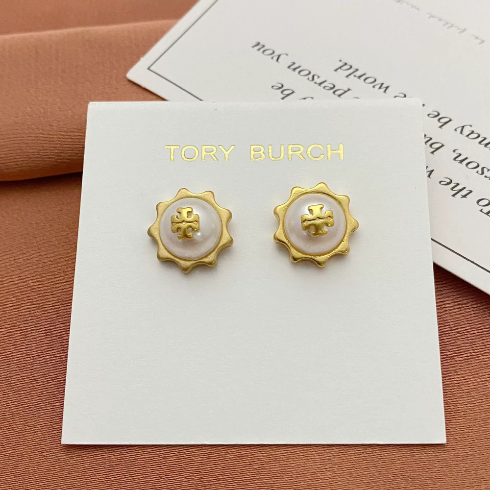Tory Burch Round Pearl Stud Earrings for Metal